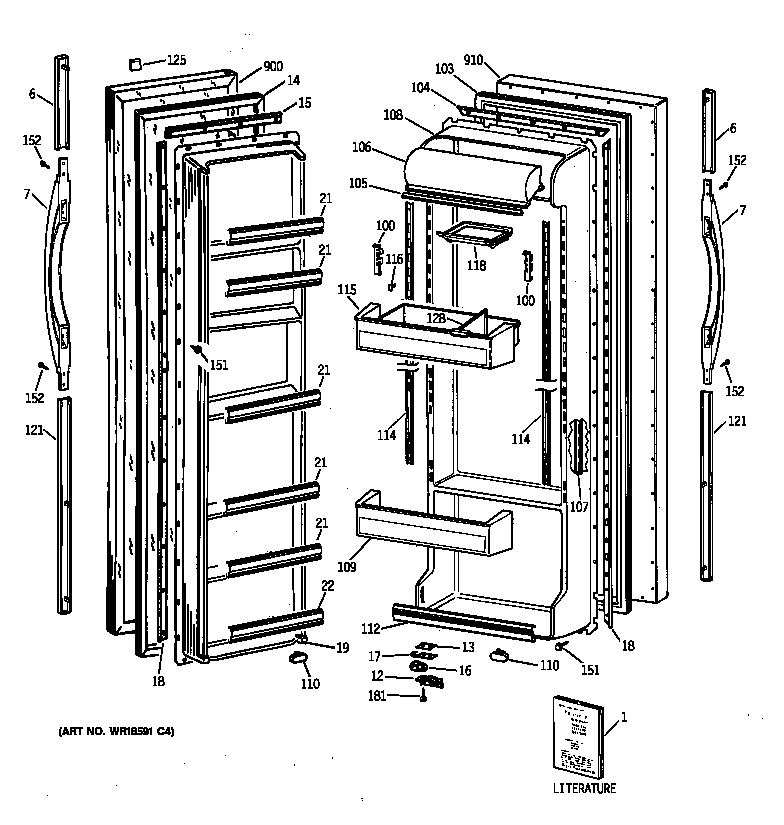 GE TFG22JABCWW doors diagram