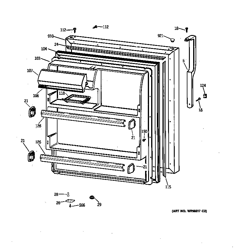 GE TBX18NIBRRAA fresh food door diagram