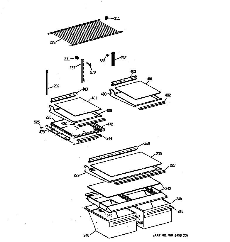 GE TBX18NIBRRAA shelf parts diagram