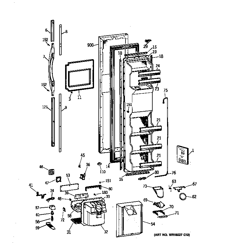 GE TFJ22PRBCWW freezer door diagram