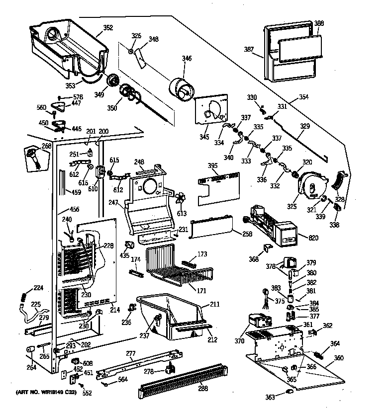 GE TFJ22PRBCWW freezer section diagram