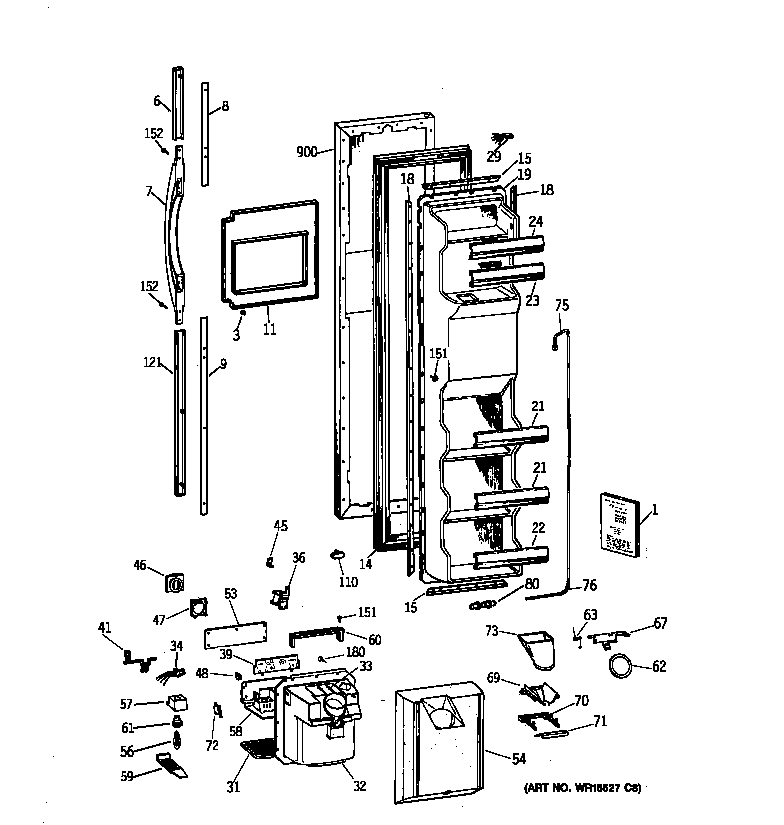 GE TFK22PRBCAA freezer door diagram
