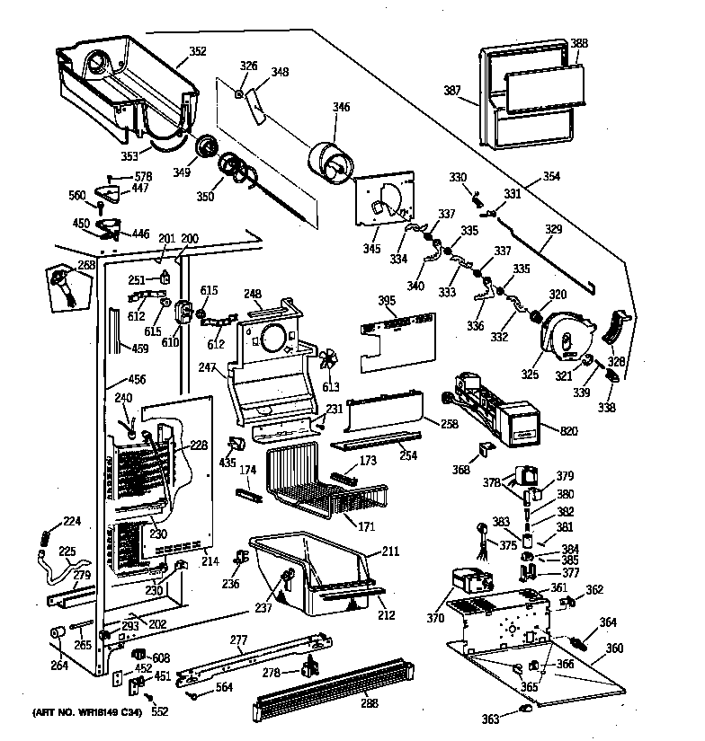 GE TFK22PRBCAA freezer section diagram