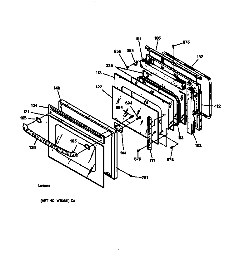 GE JKP45WA1WW oven door diagram