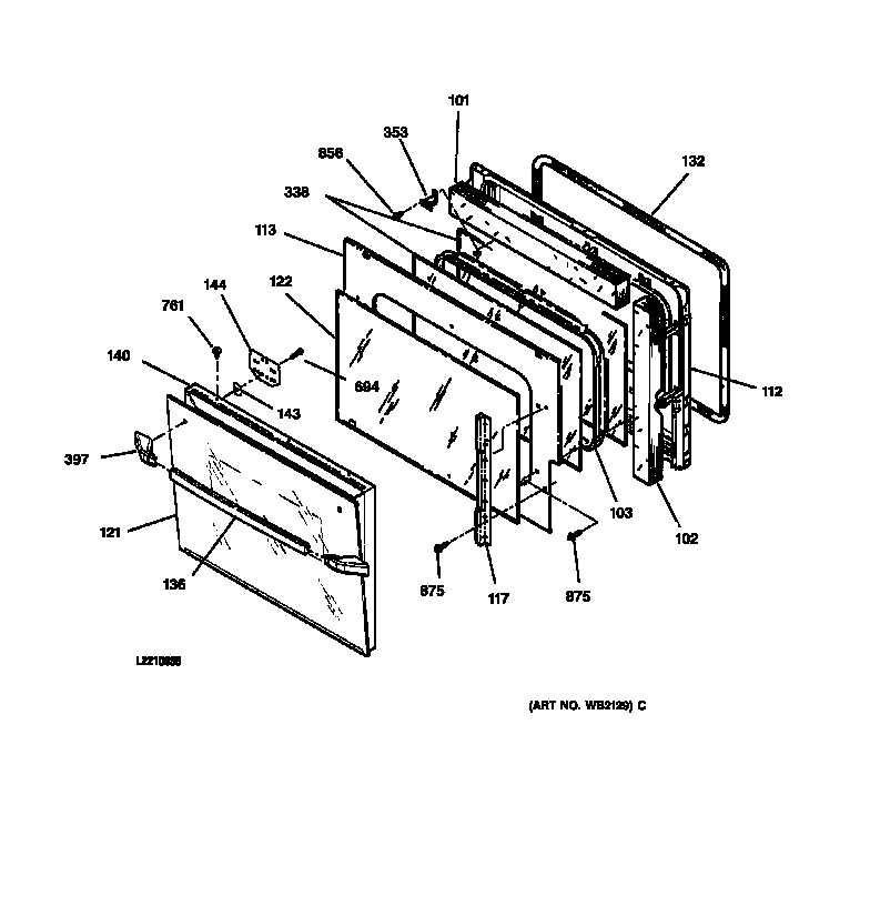 GE JMS08BA1AD oven door diagram