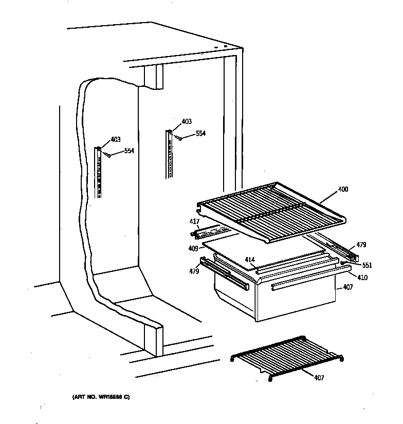 Hotpoint CSX19LABCWH fresh food shelves diagram