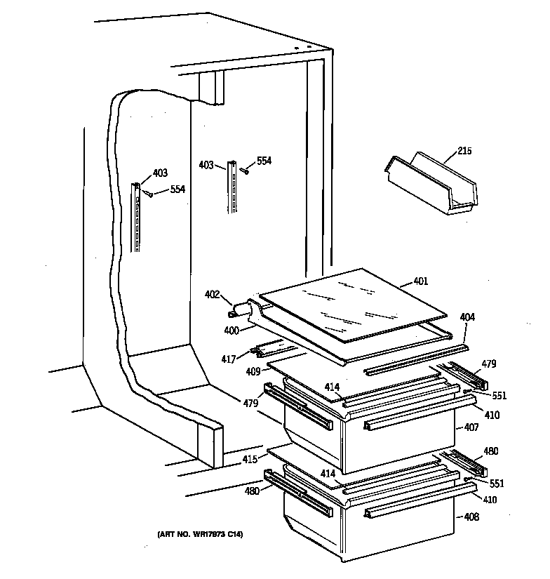 GE MRSC20KWBCAD fresh food shelves diagram