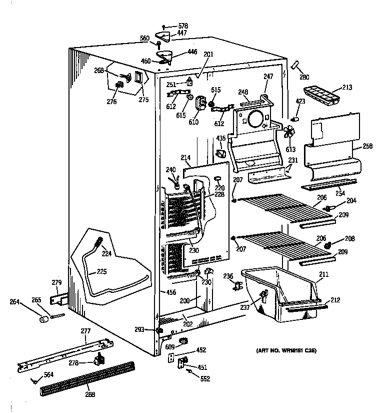GE MSG20GABCWW freezer section diagram