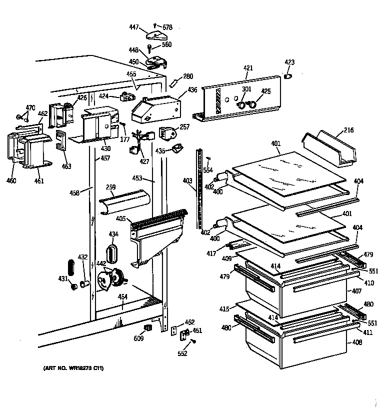 GE MSG20GABCWW fresh food section diagram