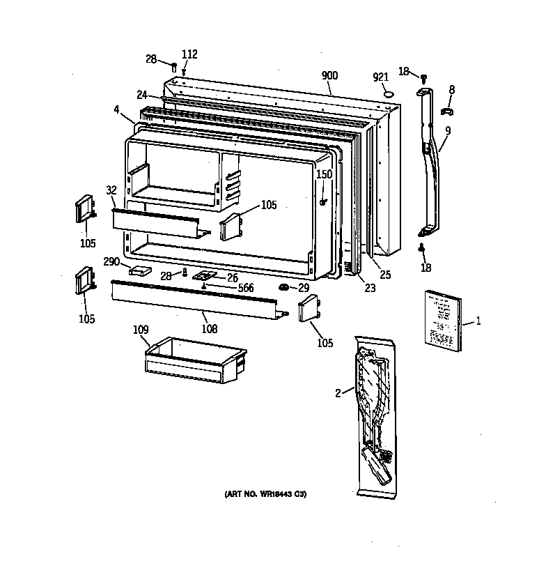 Kenmore 36379965991 freezer door diagram