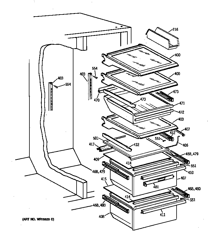 Kenmore 36359572991 fresh food shelves diagram