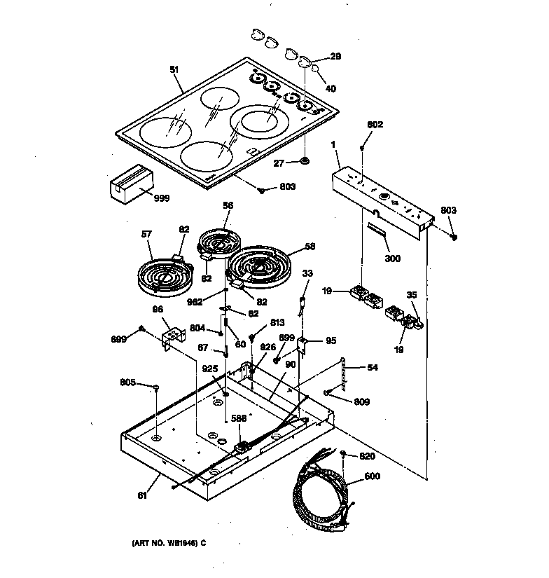 GE JP345T1AA cooktop diagram