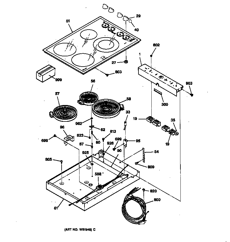 GE JP350AV1AA cooktop diagram