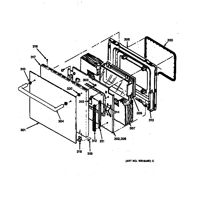 GE JTP10GS2BG oven door diagram