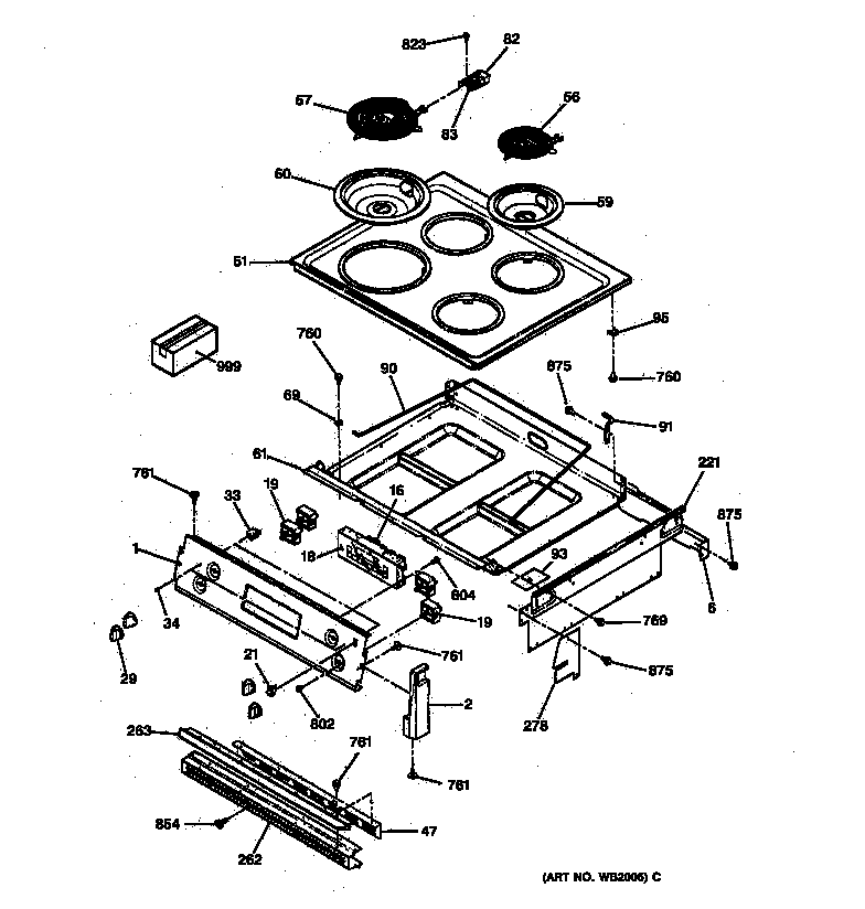 GE JMP28BW1WH cooktop & control panel diagram