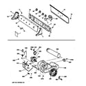 GE DWXR473GTZWW backsplash, blower & drive assembly diagram