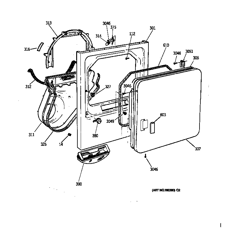 GE DWXR473ET3AA front panel & door diagram