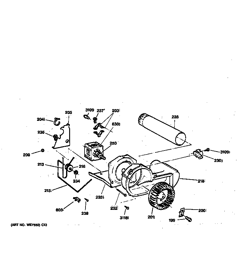 GE DBXR453GT3WB blower & drive assembly diagram