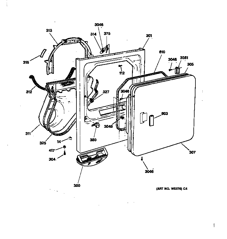 GE DBXR453GT3WB front panel & door diagram