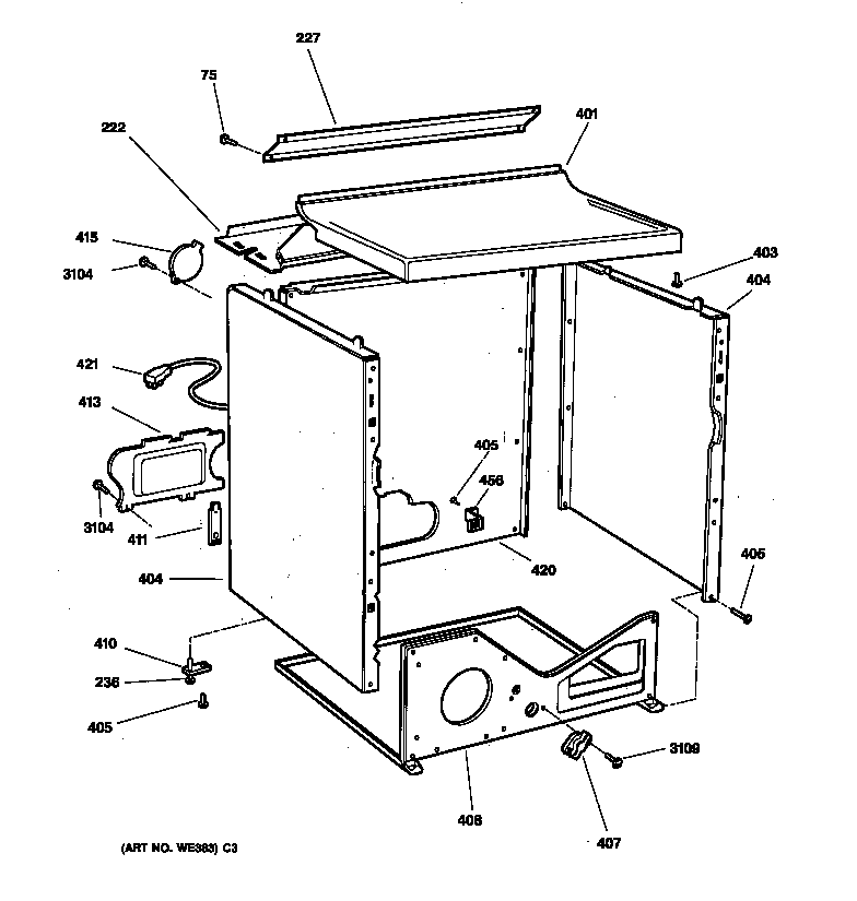 GE DBXR453GT3WB cabinet diagram