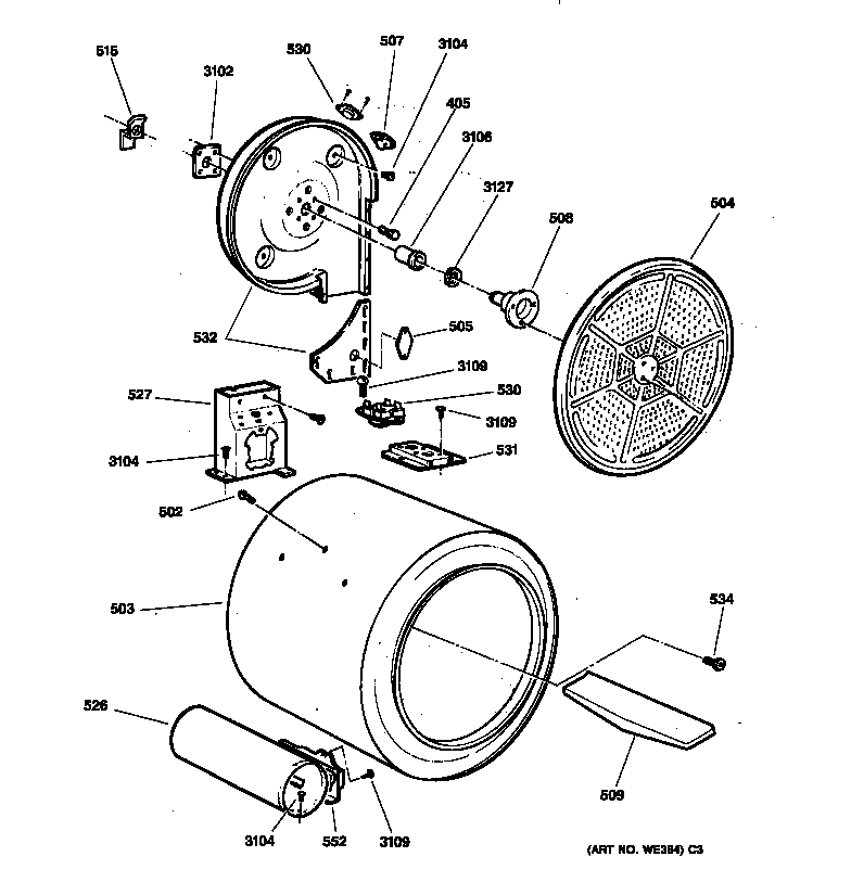 GE DBXR453GT3WB drum diagram