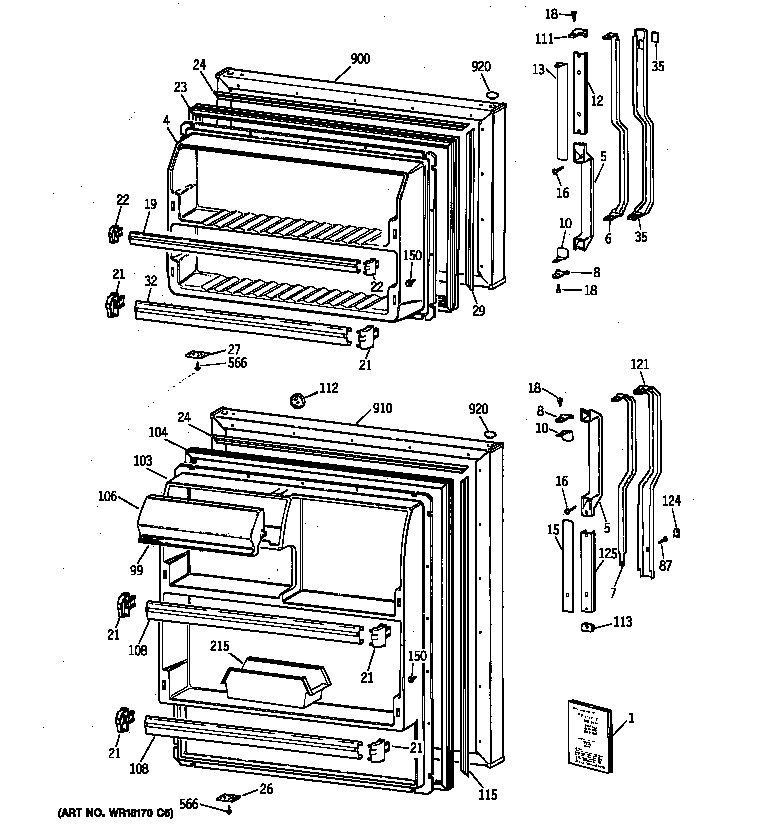 GE TBH16JAXPRWH doors diagram