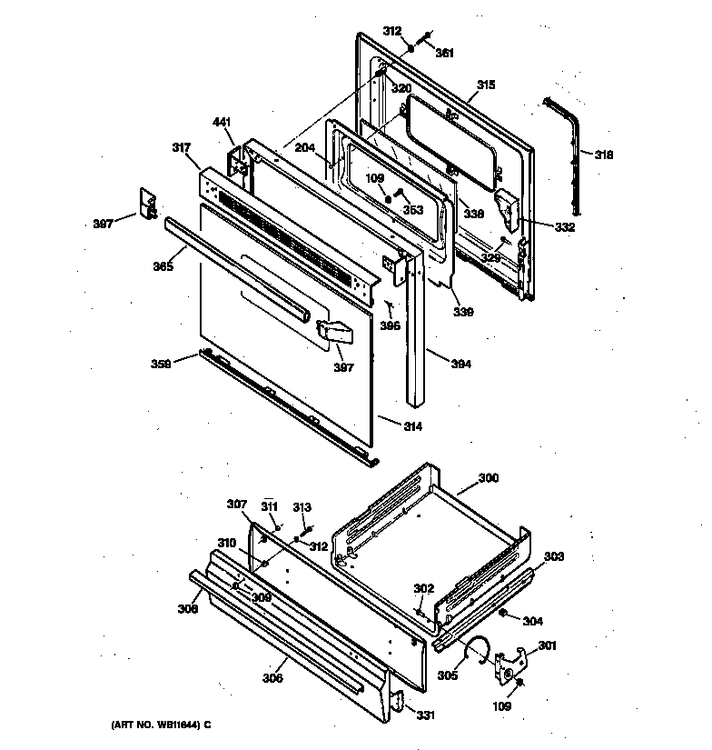 GE JGSS05BEW2BB door & drawer parts diagram