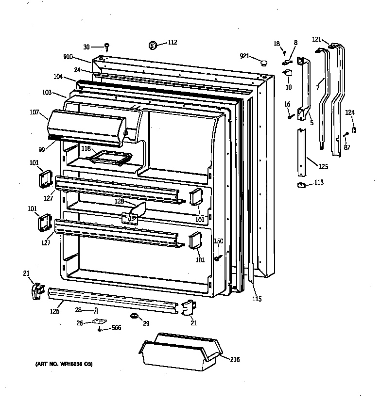 GE TBK21JAXHRWW fresh food door diagram