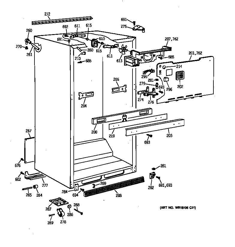 GE TBK21JAXHRWW cabinet parts diagram