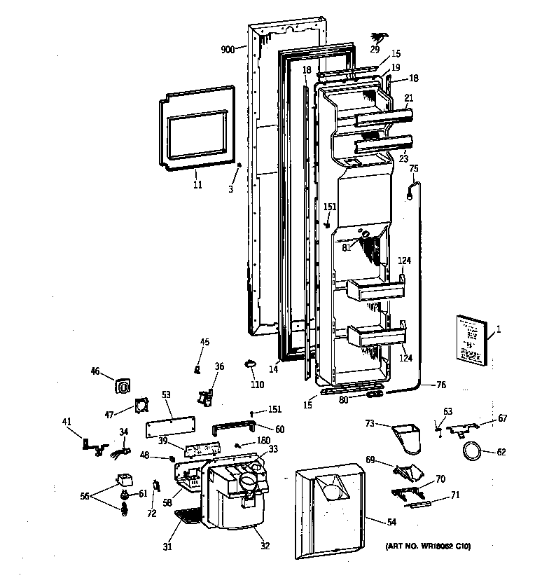 GE ZFSB27DYASS freezer door diagram