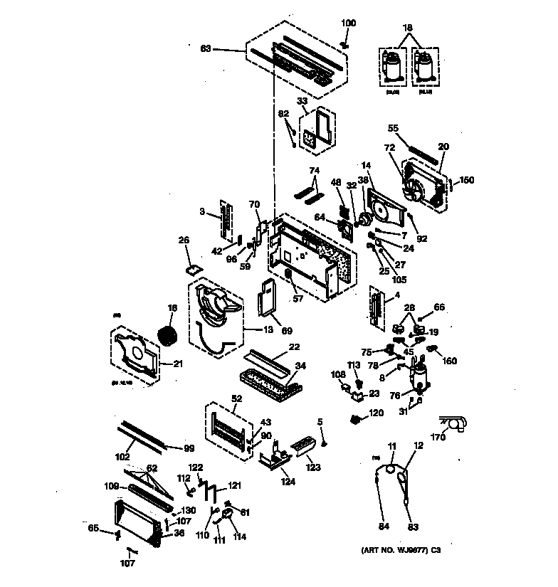 GE AZ31H15D3DV6 motor, compressor & system components diagram