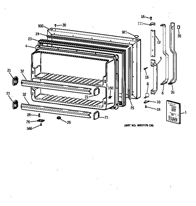 GE TBH18JAXTRWW freezer door diagram