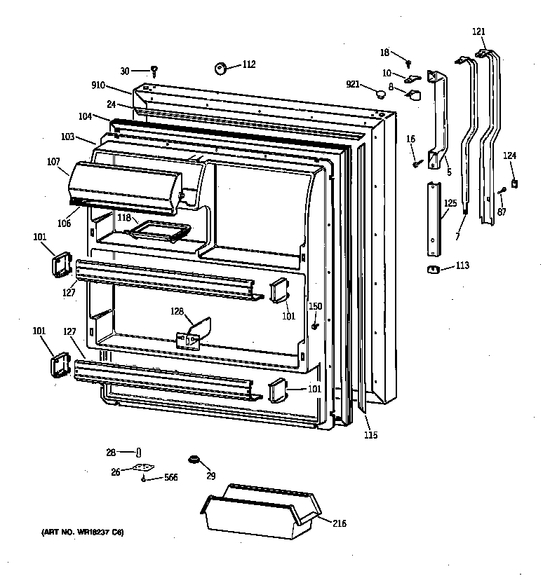 GE TBH18JAXTRWW fresh food door diagram