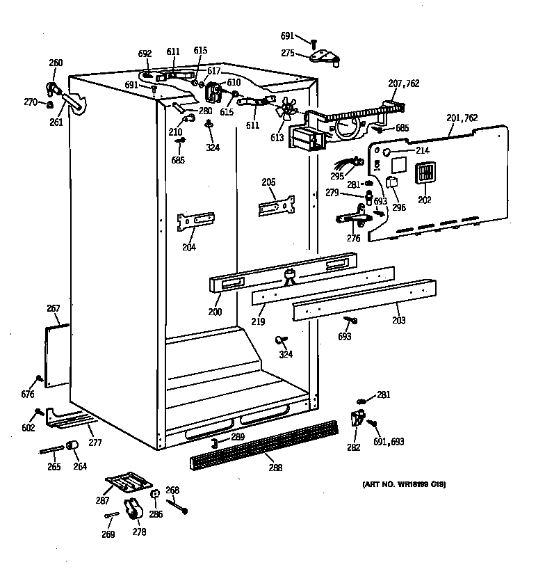 GE TBH18JAXTRWW cabinet parts diagram