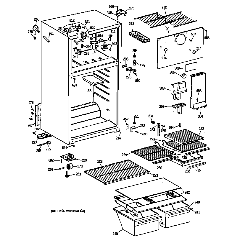 GE TBG14DAZCRAD cabinet diagram