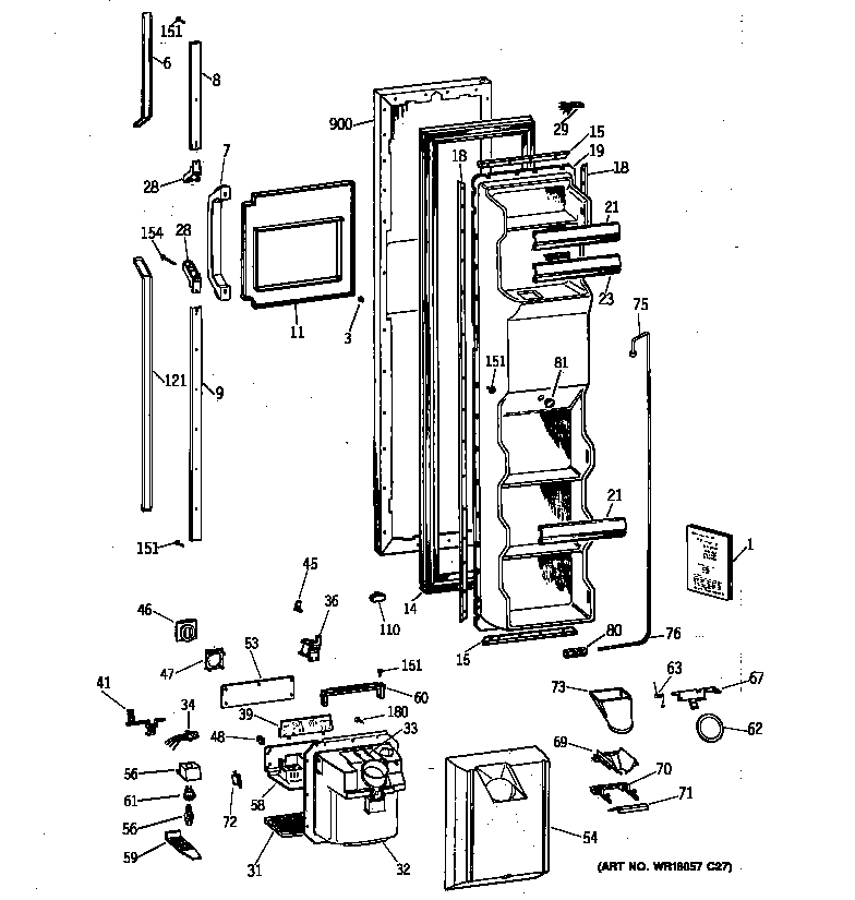 GE TFK25PRZAAA freezer door diagram