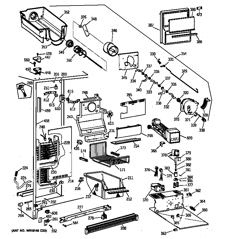 GE TFK25PRZBAA freezer section diagram