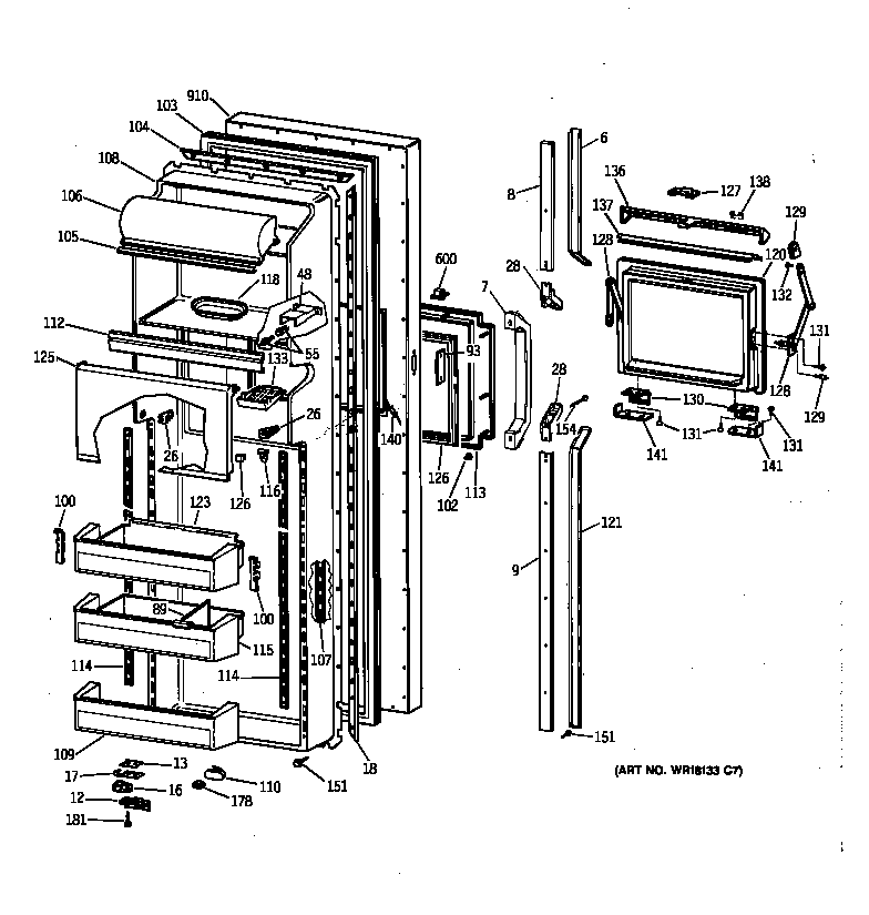 GE TFK27PFZBBB fresh food door diagram