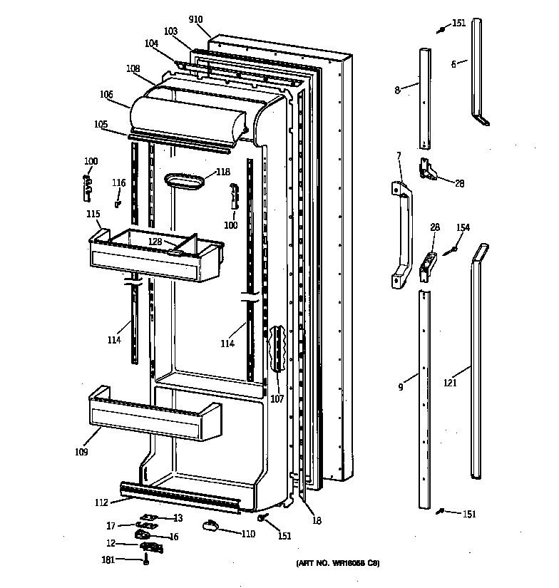GE TFK22PRZBAA fresh food door diagram