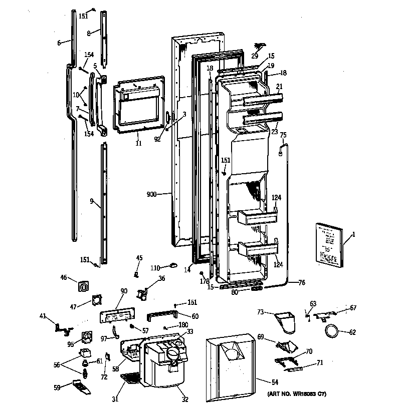 GE TFK27ZFZAAA freezer door diagram