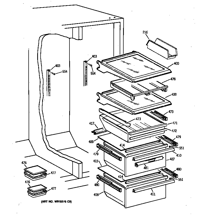 GE TFK27ZFZAAA fresh food shelves diagram