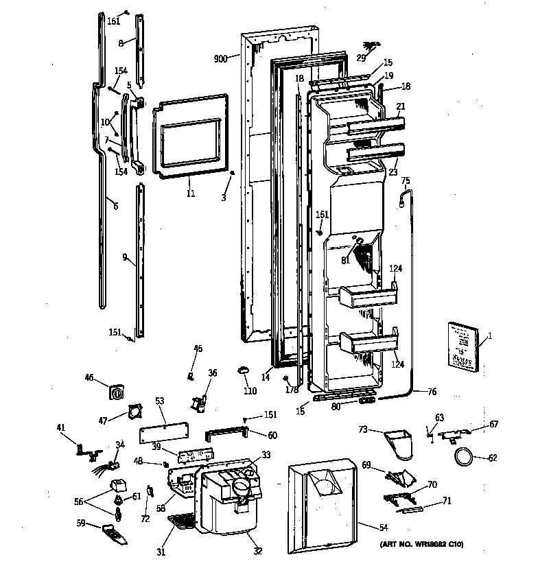 GE TFK27ZRZBAA freezer door diagram