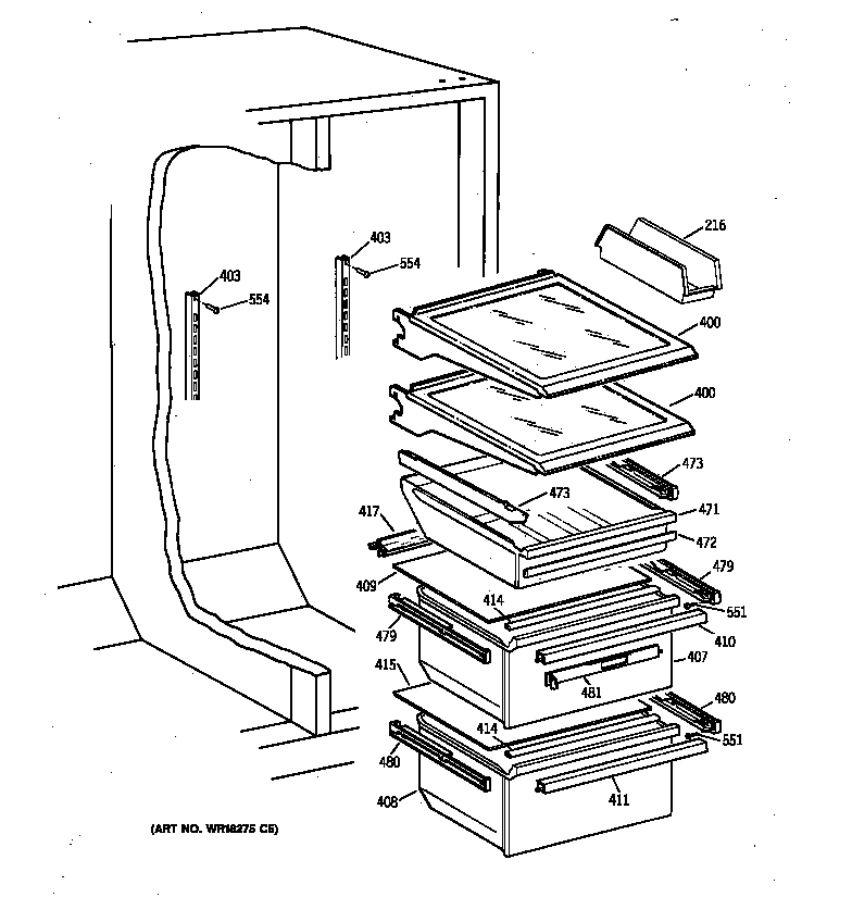 GE TFK27ZRZBAA fresh food shelves diagram