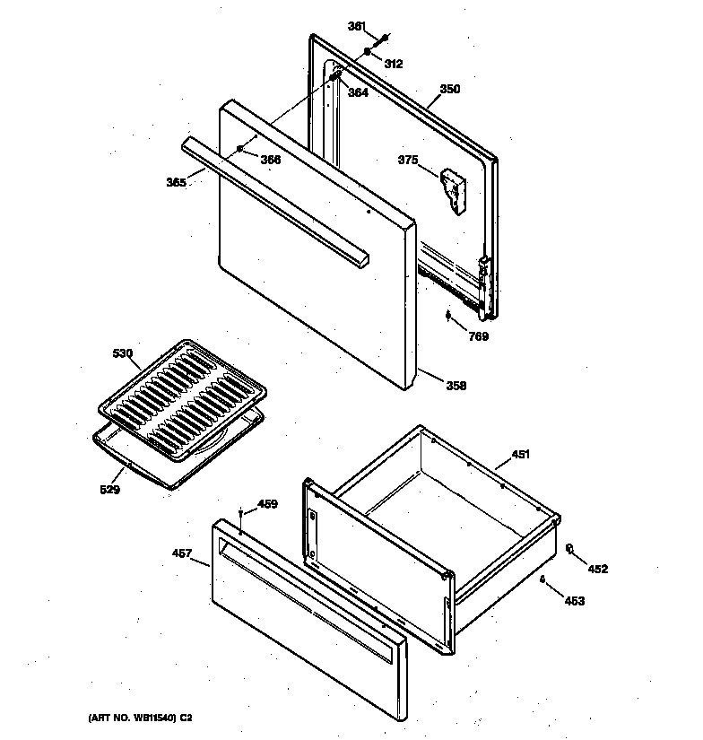 GE JBS03V3 door & drawer diagram