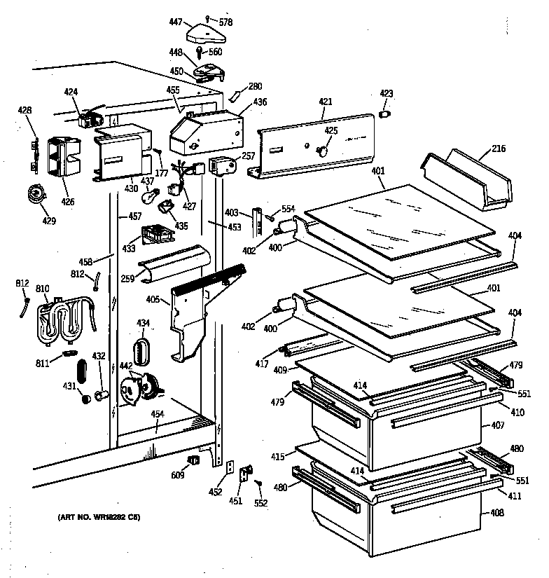 GE TFT20JRXFWW fresh food section diagram