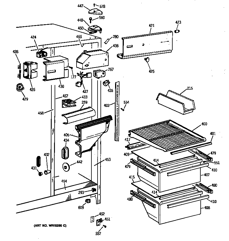 GE TFT20SAXFAA fresh food section diagram