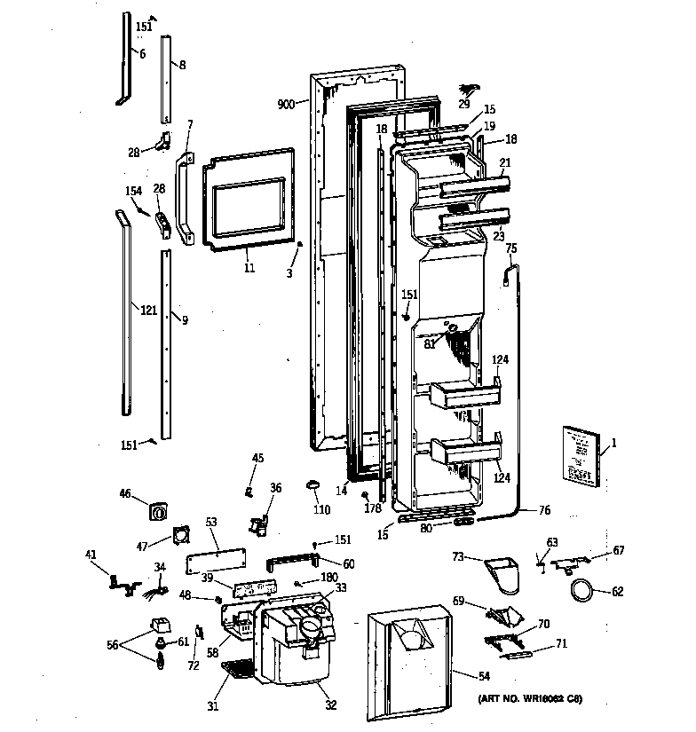 GE TFT27PRXFWW freezer door diagram