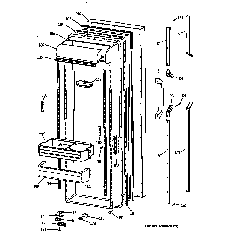 GE TFT27PRXFWW fresh food door diagram