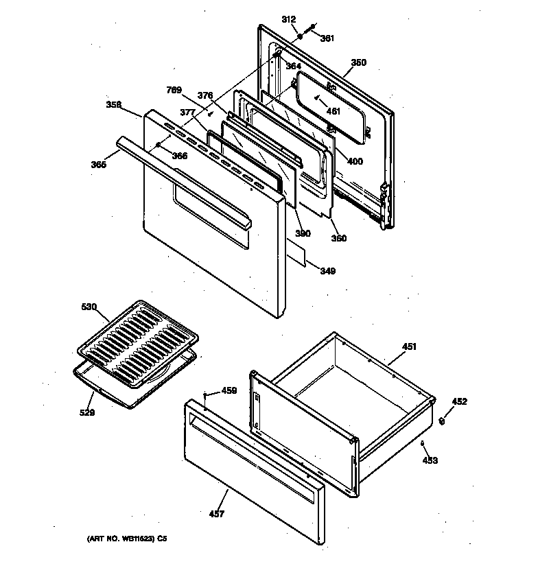 GE JBS26W3 door & drawer diagram