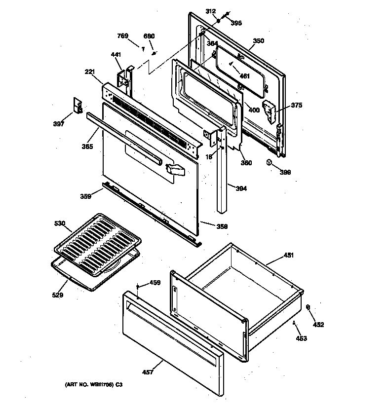 GE JBC27BY1 door & drawer parts diagram